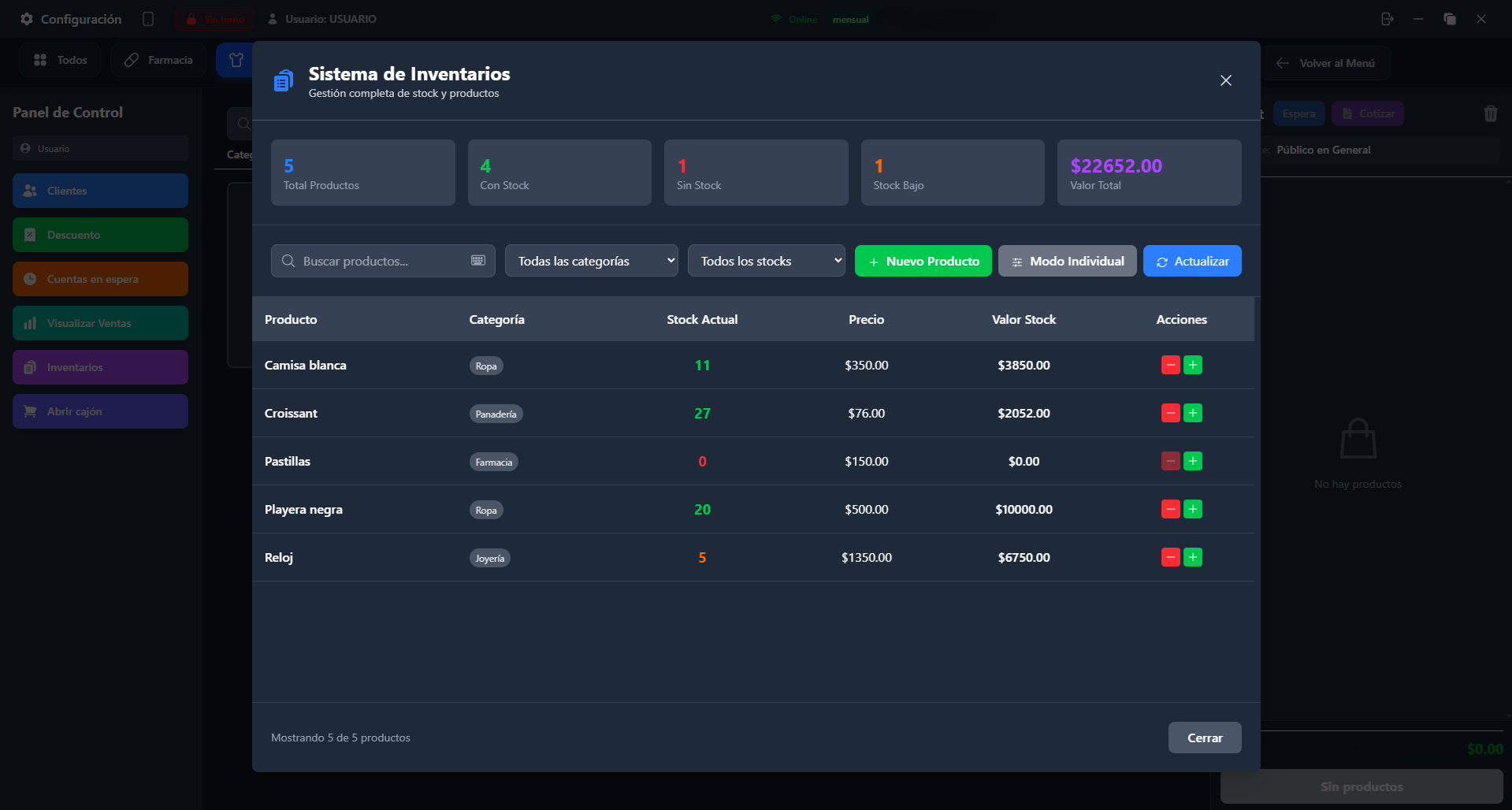 EBRE — Gestión de categorías e inventario